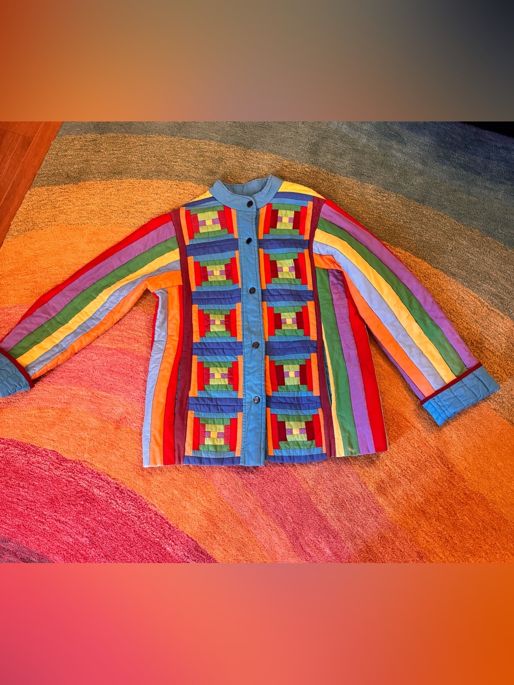 Amazing rainbow quilted jacket handmade vintage 🌈 🌈 ✨